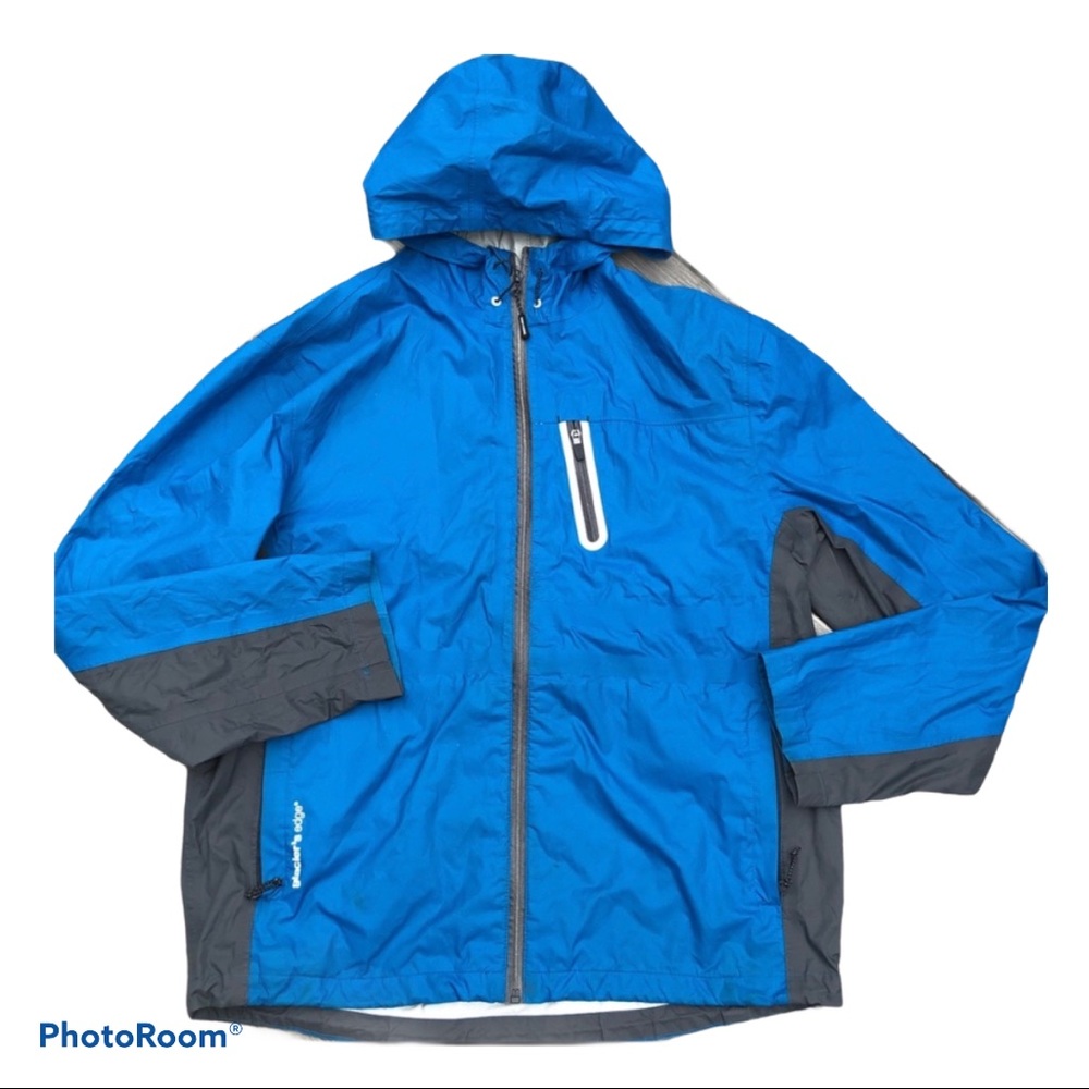 Glaciers Edge Blue Grey Trim Rain Jacket L